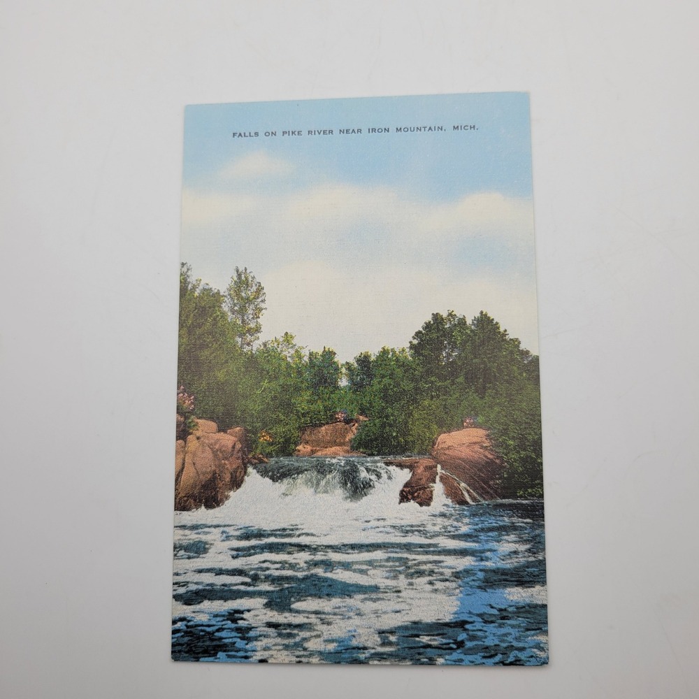 Falls on Pike River near Iron Mountain Mich Vintage Postcard E.C. Kropp Co